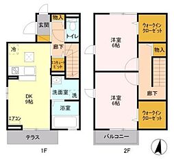ウィット吉川A 1階2DKの間取り