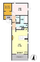 グラシア 2階1LDKの間取り