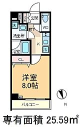 フュージョナル王子リコット 1Kの間取図画像