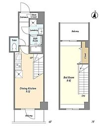 ミレドゥーエ神楽坂 6階1LDKの間取り