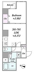 オークレスト板橋本町 1LDKの間取図画像