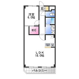 コーポ山内 2階1LDKの間取り