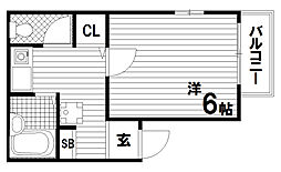川井ハイツ 1Kの間取図画像