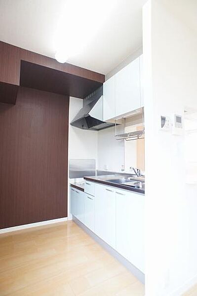 画像9:【キッチン】上下に分かれた戸棚は収納力抜群！大型の換気扇も付いてお料理好きの方も大満足です◎