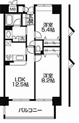JR常磐線 我孫子駅 徒歩5分の賃貸マンション 6階2LDKの間取り