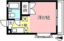 セジュール調布Ａ棟 2階1Kの間取り