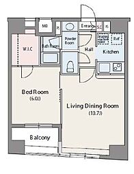 人形町デュープレックスリズ 7階1LDKの間取り