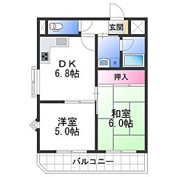 シャルマンフジ砂山 2階2DKの間取り