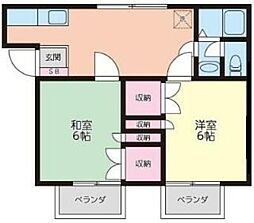 パレス小沢3 2DKの間取図画像