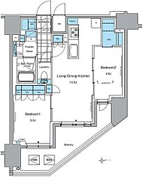 東京メトロ銀座線 田原町駅 徒歩5分の賃貸マンション 14階2LDKの間取り