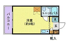 東急田園都市線 用賀駅 徒歩7分の賃貸マンション 2階ワンルームの間取り