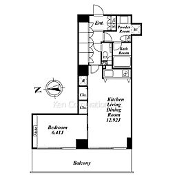 麻布十番スクエアレジデンス 3階1LDKの間取り