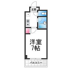 JR阪和線 津久野駅 徒歩2分の賃貸マンション 6階1Kの間取り