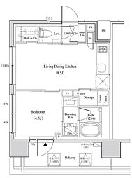 ザ・パークハビオ代々木 5階1LDKの間取り