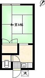 筑波荘 2階1Kの間取り