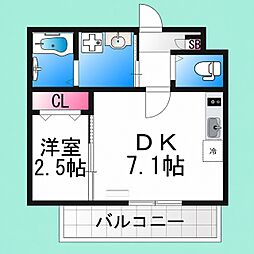 堺市堺区大浜北町2丁マンション 1DKの間取図画像