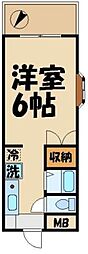 ウオンザハイムA棟 ワンルームの間取図画像