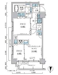 パークアクシス両国馬車通り 9階2LDKの間取り