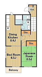 ジェントルブリーズ 2階2DKの間取り