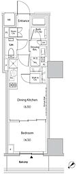 ザ・パークハビオ市ヶ谷ウエスト 1DKの間取図画像