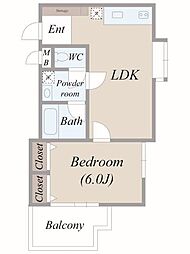 オークヴィラ 2階1LDKの間取り