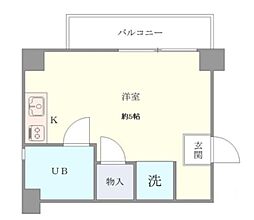 市谷ハイム 1階ワンルームの間取り