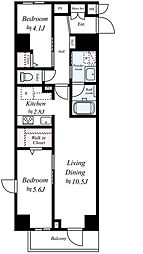 ヴェルデ若葉 2階2LDKの間取り