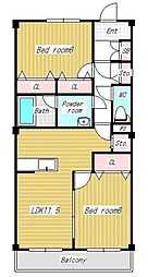 ブロンズハイム 1階2LDKの間取り