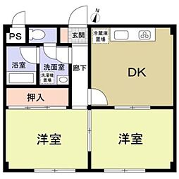 二津屋ミルキーウェイつきみ野 2DKの間取図画像