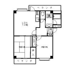 JR横浜線 十日市場駅 徒歩12分の賃貸マンション 3階2LDKの間取り