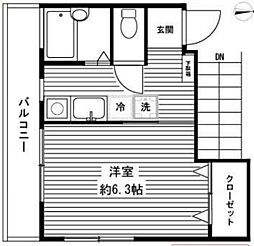 レジデンスI 2階1Kの間取り