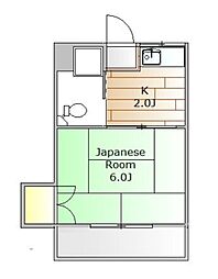 北川ハイツ 4階1Kの間取り