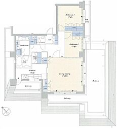 東京メトロ千代田線 赤坂駅 徒歩6分の賃貸マンション 8階2LDKの間取り
