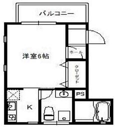 ボナ・クオリアII 2階1Kの間取り