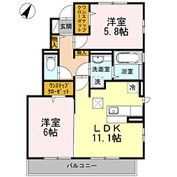 小田急小田原線 柿生駅 徒歩20分の賃貸アパート 1階2LDKの間取り