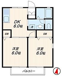 VaqueroA棟 2DKの間取図画像