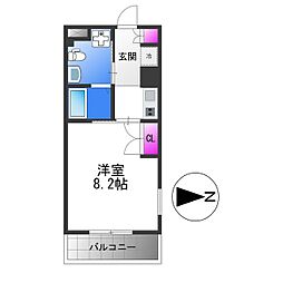 オレンジTサイド 1Kの間取図画像