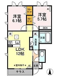 セントフィールド 1階2LDKの間取り