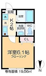 グランドール足立 1階1Kの間取り