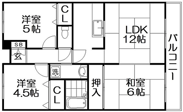 サニーメゾン点野 ｜大阪府寝屋川市点野３丁目(賃貸マンション3LDK・2階・65.00㎡)の写真 その2