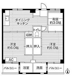ビレッジハウス勝田3号棟 3階3DKの間取り