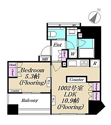 パークリュクス西麻布 10階1LDKの間取り