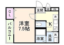 京阪本線 大和田駅 徒歩6分の賃貸アパート 3階1Kの間取り