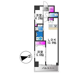 スプランディッド上本町WESTII 2LDKの間取図画像