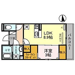 クレセント東住吉 3階1LDKの間取り