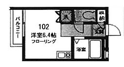 ヴィラ フォンテーヌ 1階ワンルームの間取り