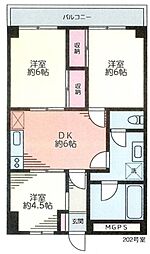 ワイエスマンション 2階3DKの間取り