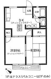光ハイツ 1階2DKの間取り