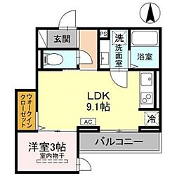 D-Sereno富士見町 2階1LDKの間取り