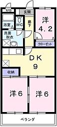 ベルデュール 3階3DKの間取り